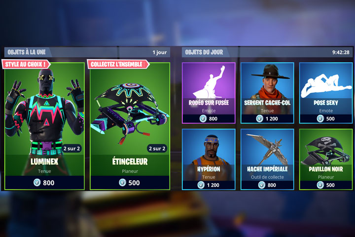 Boutique Fortnite 4 mai avec skin Luminex et étinceleur